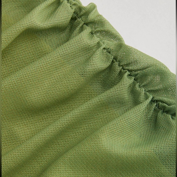 MESH SQUARE NECK GRADIENT RUCHED MAXI DRESS IN GREEN - Picture 4 of 5